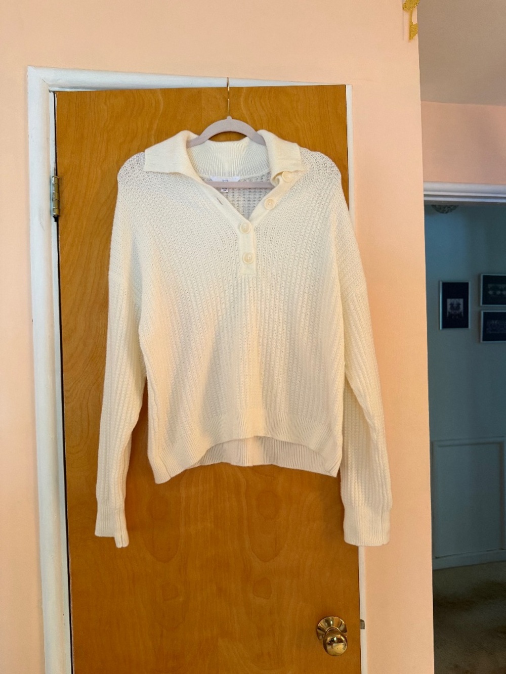 White Knit Collared Sweater, Time and Tru, Size L (12-14)